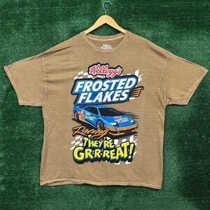 Kelloggs Frosted Flakes Racing Graphic tan T-shirt size extra large